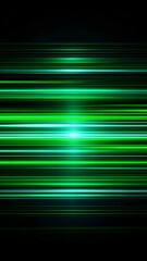 A series of horizontal green light streaks are depicted against a black background. 