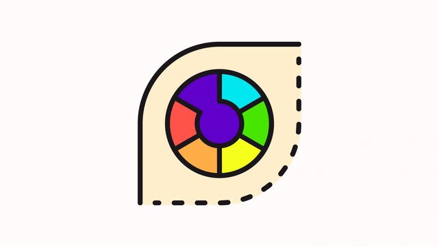 icon motion Pie chart with five segments of different colors within a rounded shape. 
