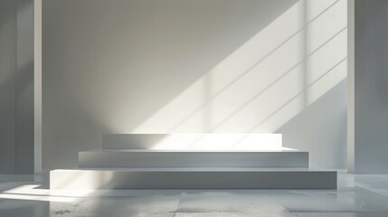 Fototapeta premium Minimalist White Interior Design with Sunlight and Podium