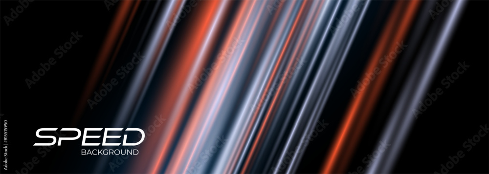 Poster speed illuminated traffic lanes. black and orange modern abstract background with bright glowing mov