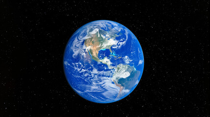 Fototapeta premium Planet earth from the space at night . 3d render. Planet Earth showcases a mesmerizing spectacle of city lights and clouds from space split between night and day with twinkling stars overhead.