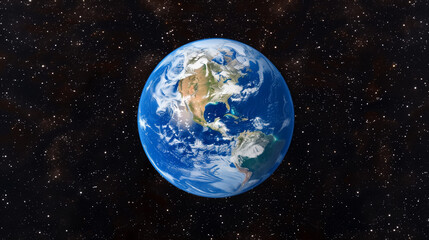 Obraz premium Planet earth from the space at night . 3d render. Planet Earth showcases a mesmerizing spectacle of city lights and clouds from space split between night and day with twinkling stars overhead.