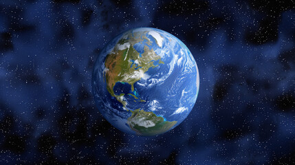 Fototapeta premium Planet earth from the space at night . 3d render. Planet Earth showcases a mesmerizing spectacle of city lights and clouds from space split between night and day with twinkling stars overhead.