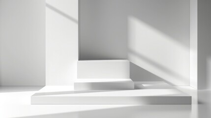 Fototapeta premium Minimalist White Platform with Sunlight Shadows
