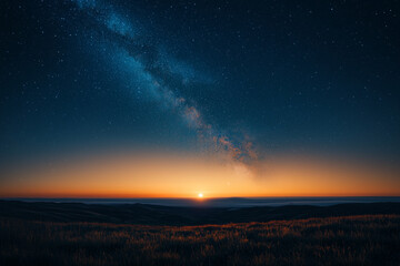 Fototapeta premium Milky Way and rising sun in the night sky