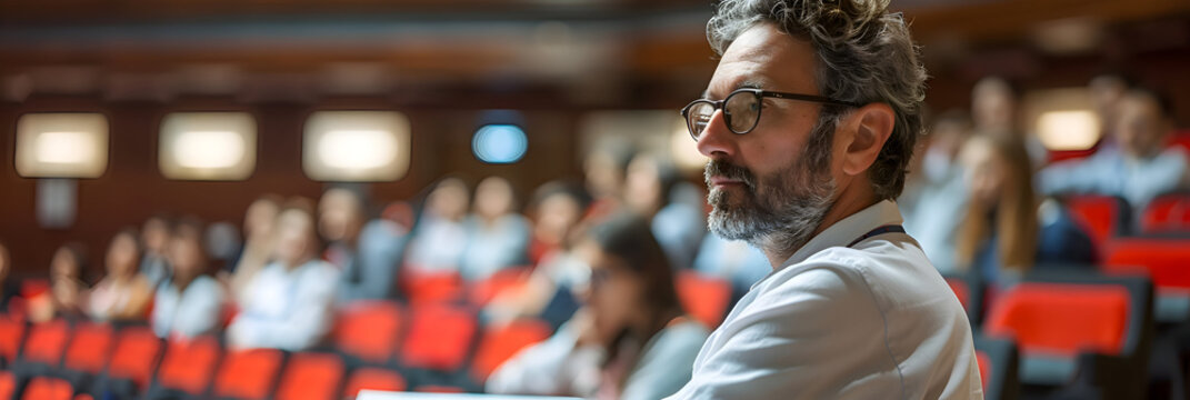 Generate a visual of an anthropologist presenting their anthropometric research findings at a scientific conference