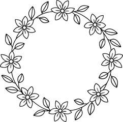 Wreath flower beauty hand drawn for adult coloring book illustration
