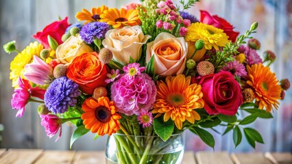 A close-up image of a colorful and vibrant flower bouquet in a vase, flower, bouquet, colorful, vibrant, flora, arrangement