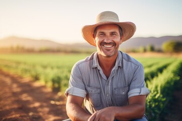 Fototapeta premium Smiling portrait of a middle aged Caucasian male farmer