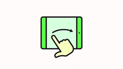 Green tablet screen, finger swiping right. motion graphic icon