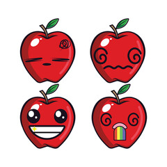 Vector set of cute apple fruit emojis. Isolated on white background. Kawaii cartoon smiling apples.