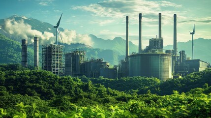 Obraz premium Eco-Friendly Transformation: Green Energy Integration in Industrial Zones