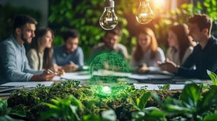 Strategic Corporate Team Discussing Carbon Footprint Reduction Initiatives