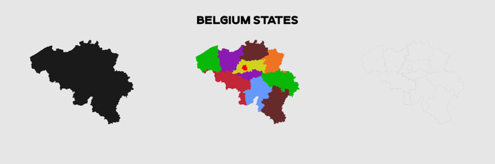 Belgium States-Provinces Map Vector Pack. Map with States. Gray Map Silhouette. Gray Outline Map. Editable EPS file.