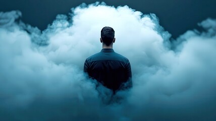 Obraz premium Human figure surrounded by swirling smoke, representing pollution and health struggles, environmental health