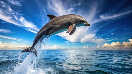Obraz premium Dolphin jumping elegantly out of the water in a graceful arc, dolphin, jump, water, wildlife, marine, animal, mammal, ocean
