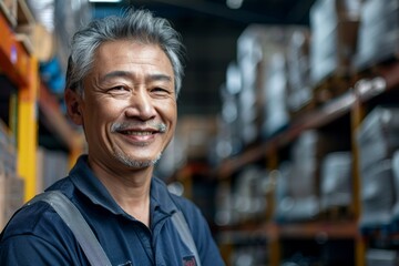 Fototapeta premium Portrait of a smiling middle aged male warehouse worker