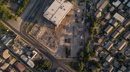 Fototapeta premium Contrast Between Industrial Complex and Residential Neighborhood in Aerial View