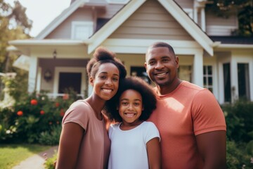 Fototapeta premium Portrait of a smiling African American family in front of house