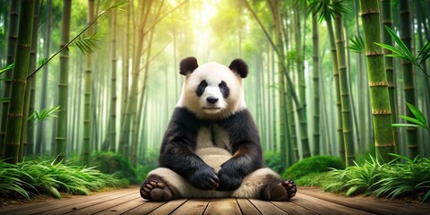 Obraz premium Giant panda bear sitting in a bamboo forest, panda, wildlife, China, bamboo, black and white, endangered species, cute