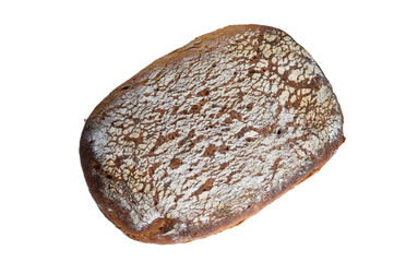 Closeup of dark rye bread loaf isolated on white background