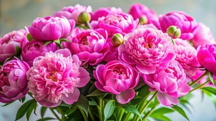 Vibrant bouquet of pink peony in full bloom, peonies, flowers, vibrant, pink, petals, blooming, garden, spring, beautiful