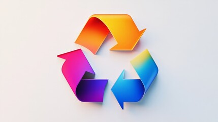 stunning and colorful recycle logo on a white background, focusing on vivid gradients and smooth, interlocking arrows to create an engaging eco symbol.