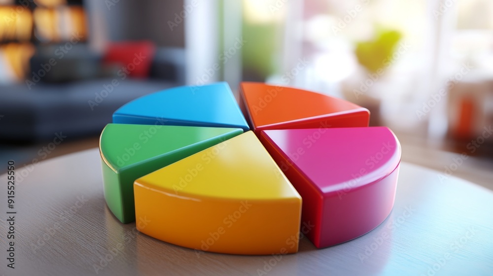 Fototapete A colorful pie chart with 3D effects, providing a visually appealing representation of statistical data.