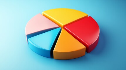 Obraz premium A colorful pie chart with 3D effects, providing a visually appealing representation of statistical data.