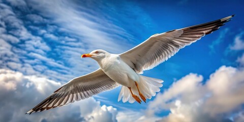 Obraz premium Seagull soaring gracefully in the sky , seagull, bird, flight, wings, freedom, wildlife, nature, blue sky, animal, airborne, majestic