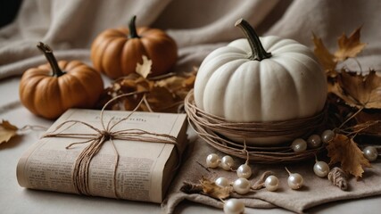 Cozy autumn pumpkin book relax chill at home a serene and comforting atmosphere. halloween