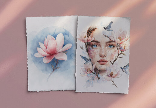 Two A4 Deckled Edge Paper Mockup
