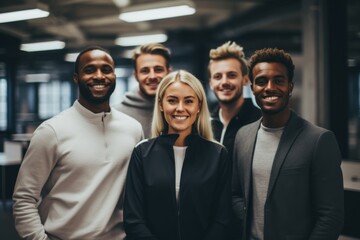 Smiling portrait of a diverse group of business people in office