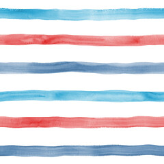 Watercolor stripe seamless pattern. Color teal blue red striped background.