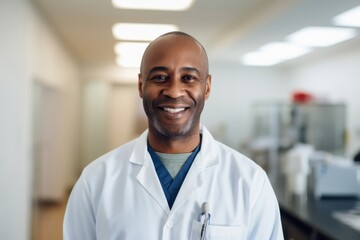 Smiling portrait of a middle aged male doctor in hospital