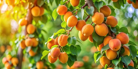 Apricot tree with lush foliage and ripe fruits, apricot, tree, orchard, harvest, nature, plant, food, agriculture, growth, healthy