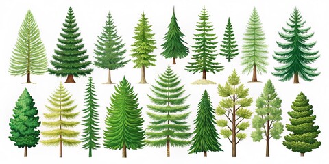 Various pine tree silhouettes in different shapes and sizes, ideal for creating realistic tree lines, festive Christmas scenes, and serene outdoor landscapes.