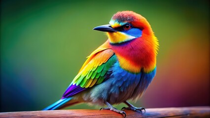 Obraz premium Colorful bird with rainbow feathers standing proudly on a solid background , Avian, vibrant, multicolored, plumage, exotic