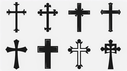 Vector set of Christian cross icons on a white background.