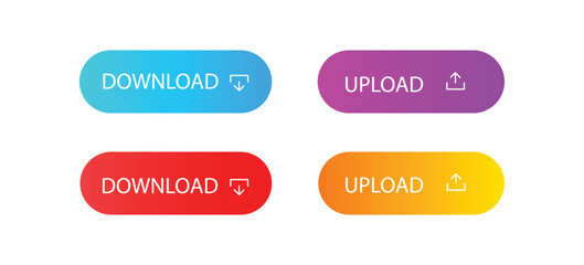 Blue purple yellow download upload button icon. Upload icon. Down arrow bottom side symbol. Click here button. Save cloud icon push button for UI UX, website, mobile application.