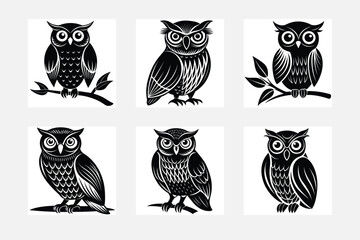 Sophisticated minimal owl silhouette on white background artwork set design
