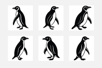 Naklejka premium White background penguin silhouette minimal artwork set for modern spaces 