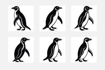 Minimal penguin silhouette on white background artwork set for home decor
