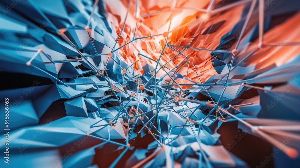 Poster abstract polygonal background featuring dots and lines showcasing a network connection structure in 