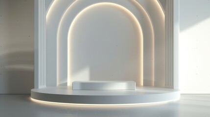 Minimalist White Arch Interior Design with Podium