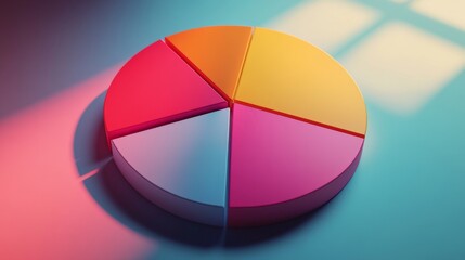 Obraz premium A detailed view of a pie chart with 3D effects and shadows, illustrating business data with a modern and dynamic look.