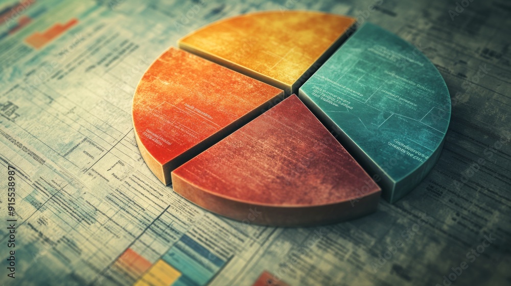Aufkleber A detailed view of a pie chart with a textured background, highlighting data segments with distinct colors and clear labeling.