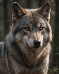 Majestic Wolf Portrait in Forest