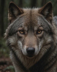 Intense Wolf Portrait in Nature