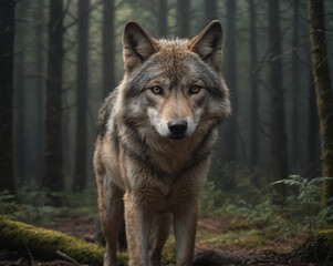 Fototapeta premium Wolf in Misty Forest
